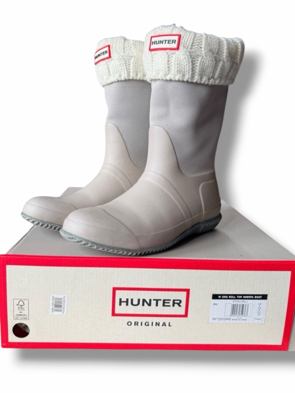 Hunter Original Insulated Roll Top Sherpa Boots Steall UK Size 6 US Size 8